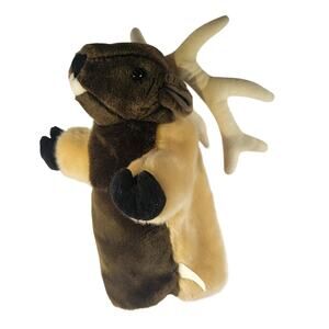 Moose Puppet Plush Brown Gold 13 Inch Stuffed Animal Soft Interactive Play Toy